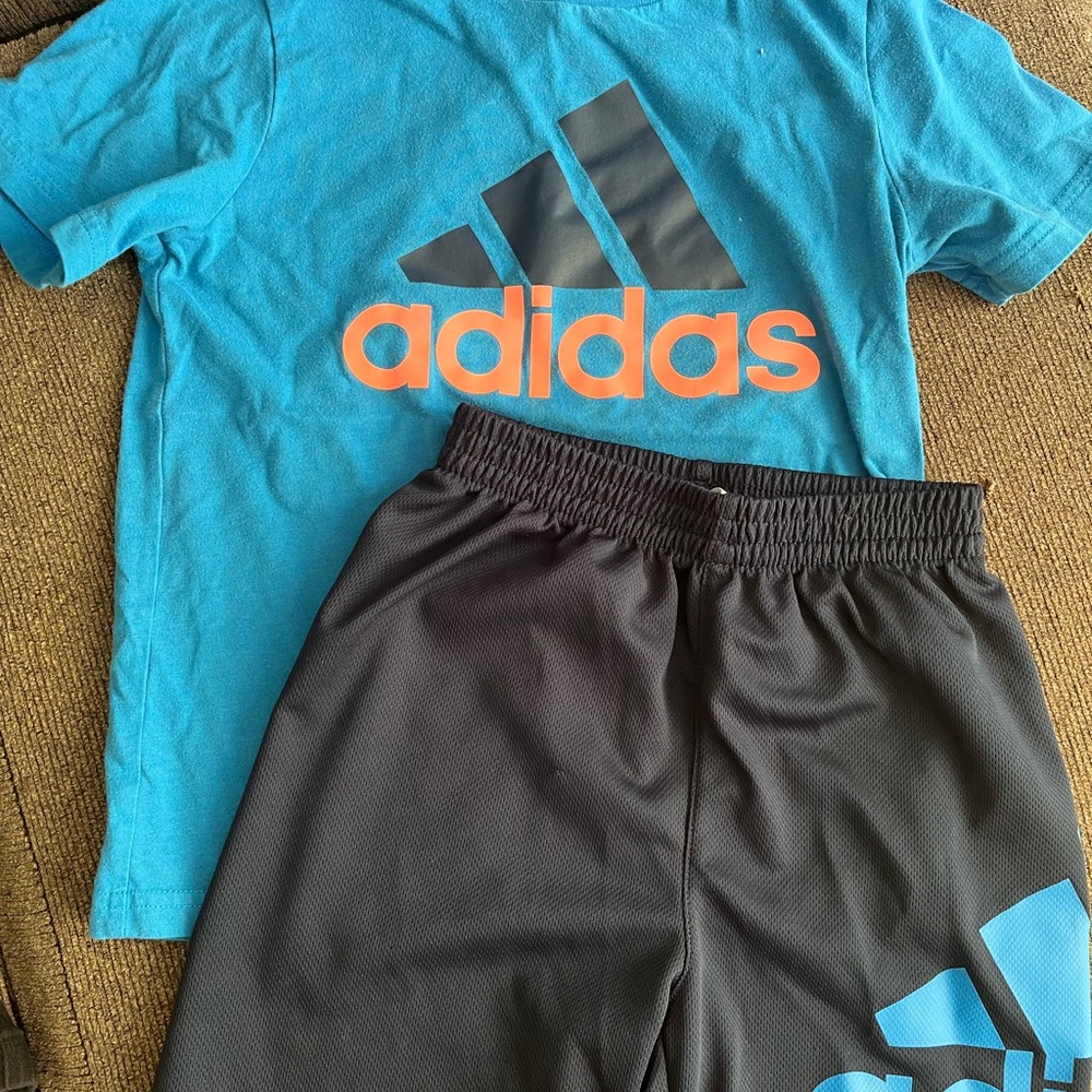 Adidas Black and Blue Athletic Shorts Lightweight Elastic Waist